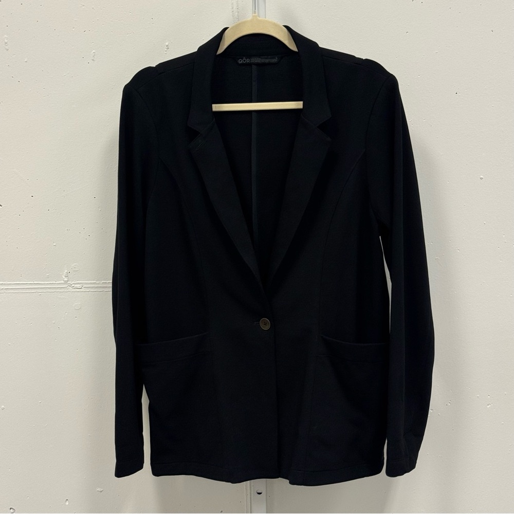 QOR Women’s Commuter Travel Jacket Performance Single Button Blazer Pockets Lg